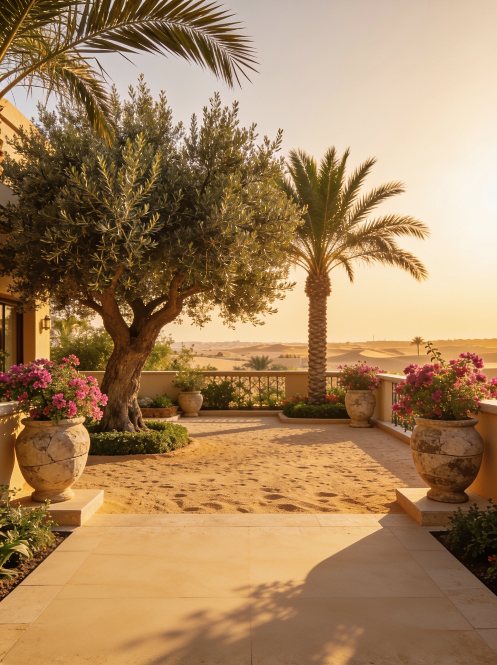 Outdoor garden plants on a sunlit terrace